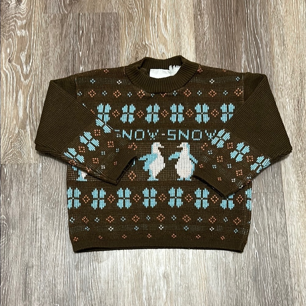 Vtg Brown and Blue Snowflake Sweater